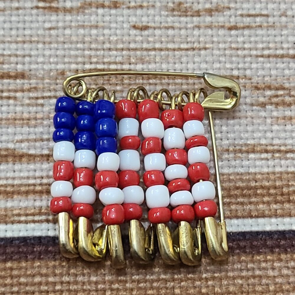 Beaded American Flag Lapel Pin Safety Pin Brooch Jewelry